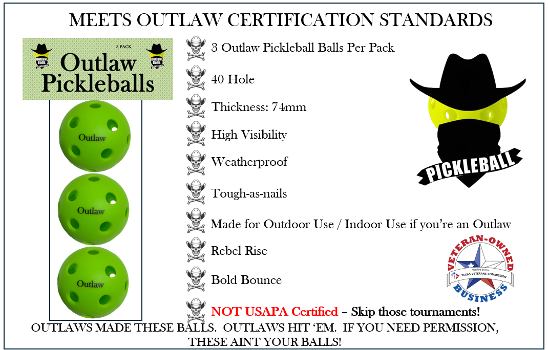 Outlaw Pickleball Balls - Indoor 3 Pack Retail Packaging