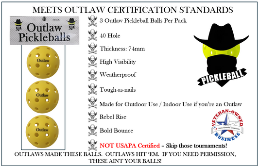 Outlaw Pickleball Balls - Outdoor 3 Pack Retail Packaging